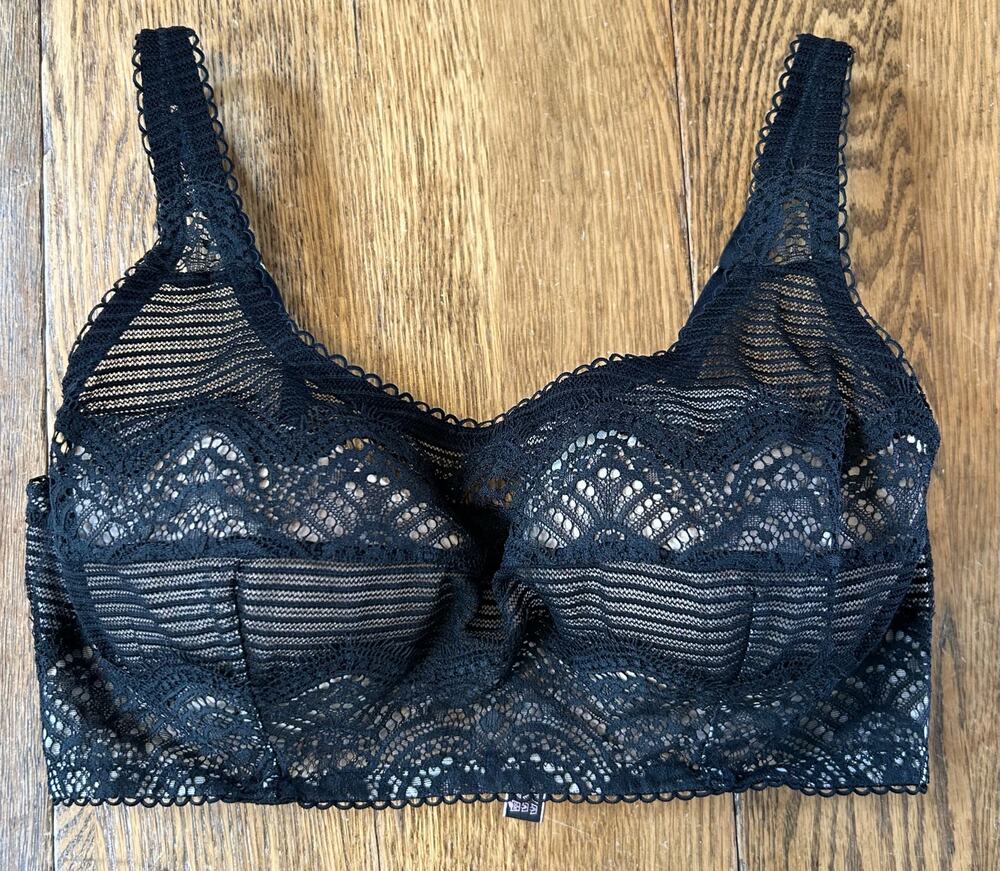 Victorias Secret Dream Angels Lined Demi Bra Black Lace over Nude Sz 36D